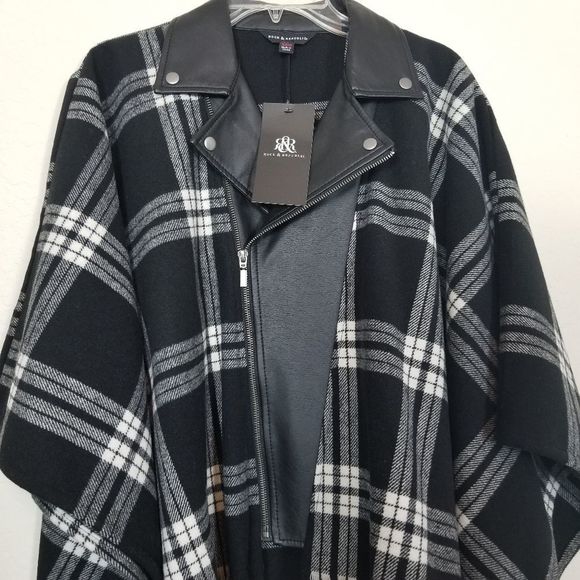 1 DAY SALE NEW ROCK & REPUBLIC Plaid Fringe Moto Biker Poncho Cape Jacket Shawl - Picture 4 of 13